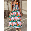 Women Summer Dresses 2023 Tie Strap Square Neck Smocked Ruffle Flowy Floral Print Boho Maxi Cocktail Dress