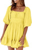 Womens Summer Dresses Square Neck Lantern Sleeve Tie Backless Ruffle A-Line Casual Dress