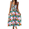 Women Summer Dresses 2023 Tie Strap Square Neck Smocked Ruffle Flowy Floral Print Boho Maxi Cocktail Dress