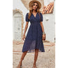 Women's Floral Wrap V-Neck Midi Dress Short Sleeve Boho Summer Beach Long Dress High Low Hem Smocked Dress Women