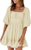 Womens Summer Dresses Square Neck Lantern Sleeve Tie Backless Ruffle A-Line Casual Dress