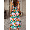 Women Summer Dresses 2023 Tie Strap Square Neck Smocked Ruffle Flowy Floral Print Boho Maxi Cocktail Dress