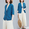 #5202 Pink White Blue Sunscreen Cotton Linen Blazer Women Casual Vintage Blazer Three Quarter Sleeve Loose Short Blazer Thin
