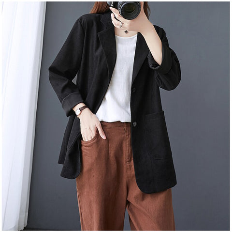 #5212 Black Pink Blue Casual Vintage Blazer Women Plus Size Blazer Long Loose Retro Women Blazers And Jackets Thin Spring Autumn