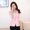 #5236 Spring Slim Plaid Office Blazer Women Three Quarter Sleeved Short Blazer Jacket Female Single Button Thin Suit Jacket