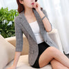 #5236 Spring Slim Plaid Office Blazer Women Three Quarter Sleeved Short Blazer Jacket Female Single Button Thin Suit Jacket