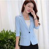 #5236 Spring Slim Plaid Office Blazer Women Three Quarter Sleeved Short Blazer Jacket Female Single Button Thin Suit Jacket