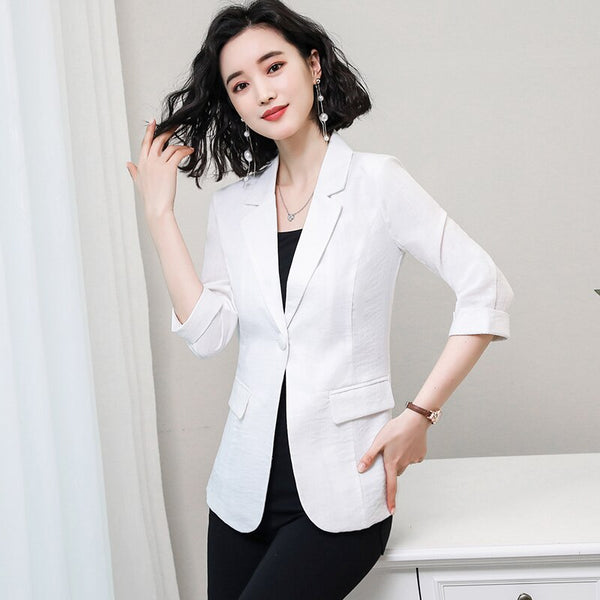 #5262 Black White Office Blazer Women Single Button Slim Korean Style Plus Size Formal Blazer Woman Thin Suit Jacket Spring 2022