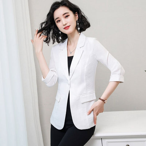 #5262 Black White Office Blazer Women Single Button Slim Korean Style Plus Size Formal Blazer Woman Thin Suit Jacket Spring 2022