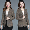 #5266 Spring Autumn Plaid Blazer Women Long Sleeved Slim Casual Blazer Coat Female Single Button Vintage Blazer Woman Middle Age