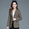 #5266 Spring Autumn Plaid Blazer Women Long Sleeved Slim Casual Blazer Coat Female Single Button Vintage Blazer Woman Middle Age