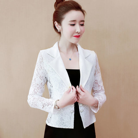 #5269 Summre Black White Lace Blazer Women Sexy Hollow Out See Through Blazer Plus Size 4XL Sunscreen Short Blazer Coat Cardigan
