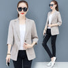 #5271 Black White Grey Cotton Linen Blazer Women Thin Casual Suit Jacket Female Slim Short Womens Blazers Three Quarter Sleeved
