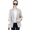 #5271 Black White Grey Cotton Linen Blazer Women Thin Casual Suit Jacket Female Slim Short Womens Blazers Three Quarter Sleeved
