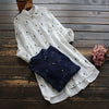 5628 Spring Women Blouse Simple Japan Style Printing Long Sleeve Turndown Collar Cotton Blouse Women Literary Shirt Top