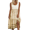 #58 Dress Women Summer  Casual O-neck Print Dress Loose Sleeveless Splicing Midi Dresses For Beach Holiday 2022 Vestidos