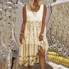 #58 Dress Women Summer  Casual O-neck Print Dress Loose Sleeveless Splicing Midi Dresses For Beach Holiday 2022 Vestidos