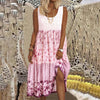 #58 Dress Women Summer  Casual O-neck Print Dress Loose Sleeveless Splicing Midi Dresses For Beach Holiday 2022 Vestidos