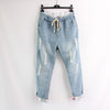 5XL Mid Elastic Waist Cotton Straight Denim Pants Blue Ripped Jeans Girl's Plus Size Boyfriend Jeans Women Loose Pant Hot