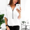 5XL Plus Size Casual White Blouse Shirt Women Casual Zipper V Neck Long Sleeve Solid Loose Blouse Womens Tops And Blouses