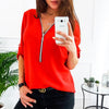 5XL Plus Size Casual White Blouse Shirt Women Casual Zipper V Neck Long Sleeve Solid Loose Blouse Womens Tops And Blouses