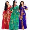5XL Plus Size Women Long Sleeve Maxi Dress Bohemian Empire V-Neck Sexy Dress Chiffon Party Lantern Sleeve Casual Dress Vestidos