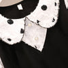 5XL Plus Size Women Tassel Dress Spring 2022 Cute Peter Pan Collar White Polka Dot Long Sleeve Patchwork Black A-Line Dresses