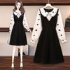 5XL Plus Size Women Tassel Dress Spring 2022 Cute Peter Pan Collar White Polka Dot Long Sleeve Patchwork Black A-Line Dresses