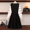 5XL Plus Size Women Tassel Dress Spring 2022 Cute Peter Pan Collar White Polka Dot Long Sleeve Patchwork Black A-Line Dresses