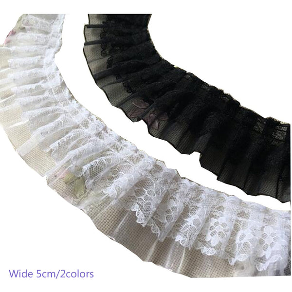 5cm Wide  Cotton Embroidery white black lace fabric DIY sewing collar ribbon applique trim dress guipure wedding supply