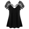 5xl Plus Size Lace Patchwork Tunic Shirts V-neck Short Sleeve Blouses Top Casual Summer Blouse Women Elegant Топ Женский