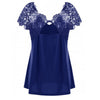 5xl Plus Size Lace Patchwork Tunic Shirts V-neck Short Sleeve Blouses Top Casual Summer Blouse Women Elegant Топ Женский