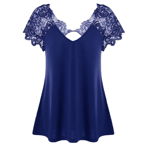 5xl Plus Size Lace Patchwork Tunic Shirts V-neck Short Sleeve Blouses Top Casual Summer Blouse Women Elegant Топ Женский