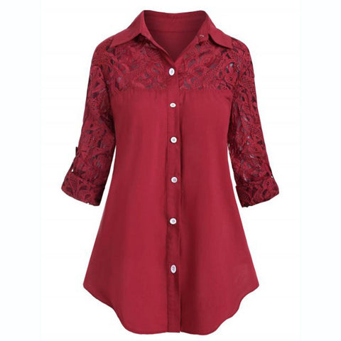5xl Plus Szie Patchwork Tunic Shirts Women's Autumn Spring Button Blouse Tops Turn Down Collar Long Sleeve Tunic Рубашка Женская