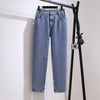61664 Autumn Women’s Jeans High Waist Loose Wide Legs All-matching Simple Pockets Zipper Black Casual Female Denim Pants