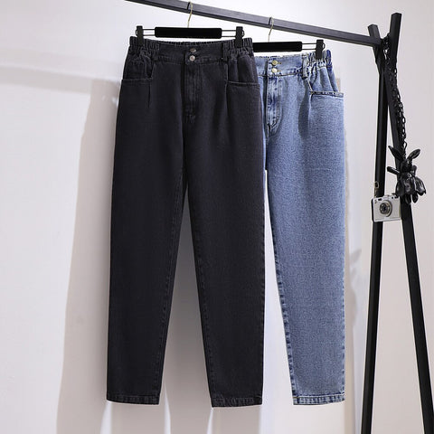 61664 Autumn Women’s Jeans High Waist Loose Wide Legs All-matching Simple Pockets Zipper Black Casual Female Denim Pants