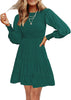 Women's 2023 Casual Long Sleeve Smocked Crew Neck Elastic Waist Flowy Tiered Mini Dress