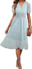 Women's Floral Wrap V-Neck Midi Dress Short Sleeve Boho Summer Beach Long Dress High Low Hem Smocked Dress Women