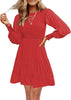 Women's 2023 Casual Long Sleeve Smocked Crew Neck Elastic Waist Flowy Tiered Mini Dress