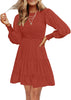Women's 2023 Casual Long Sleeve Smocked Crew Neck Elastic Waist Flowy Tiered Mini Dress