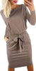 2023 Fall Dresses for Women Casual Long Sleeve Belted Party Bodycon Sheath Pencil Dress