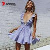 AF0052 Deep V-Neck Sexy Women Dress Tie Back Stripe Blue Female Desses Tunic Mini Backless Summer Women Sundress 2022