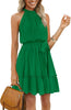 Women's Summer Dress Halter Neck Pleated Front Tie Waist Back Detail Ruffle Sun