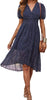 Women's Floral Wrap V-Neck Midi Dress Short Sleeve Boho Summer Beach Long Dress High Low Hem Smocked Dress Women