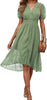 Women's Floral Wrap V-Neck Midi Dress Short Sleeve Boho Summer Beach Long Dress High Low Hem Smocked Dress Women
