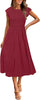 Women's Summer Short Sleeve Smocked Midi Dress Crewneck Swiss Dot Flowy Tiered Dresses