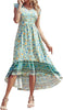 Women's Summer Maxi Dress Casual Floral V Neck Cap Sleeves Boho High Low Flowy Midi Long Sun Dresses