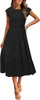 Women's Summer Short Sleeve Smocked Midi Dress Crewneck Swiss Dot Flowy Tiered Dresses
