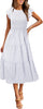 Women's Summer Short Sleeve Smocked Midi Dress Crewneck Swiss Dot Flowy Tiered Dresses
