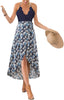 Blooming Jelly Women's Deep V Neck Sleeveless Summer Asymmetrical Floral Maxi Dress